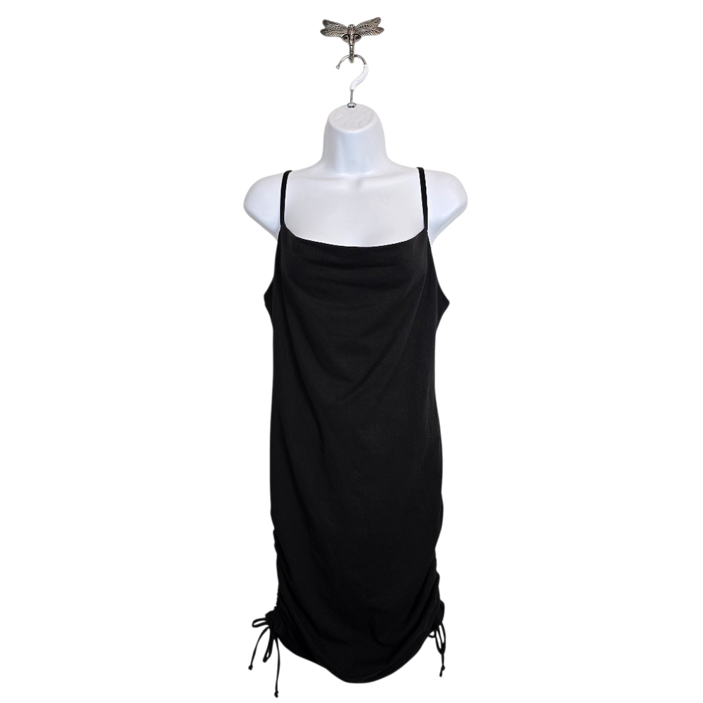 Socialite Cowl Neck Ruched Side Dress Black Mini Spaghetti Strap S